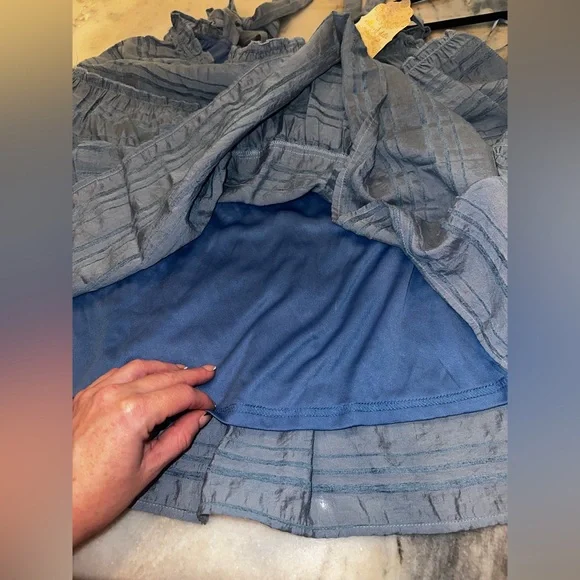 NWT Altar’d State Size Medium Blue Textured Striped Tie Straps Dress - Picture 11 of 14